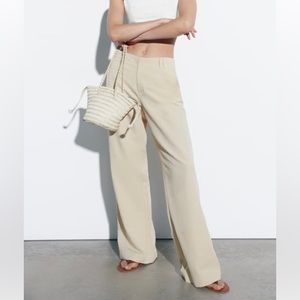 zara linen blend full length pants